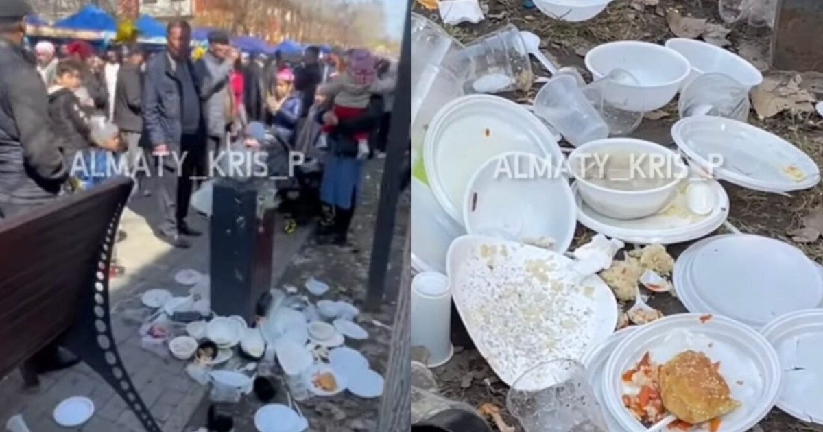 Мейрамда тегін таратылған тамақты жұрт көшеге төгіп кеткен (ВИДЕО)