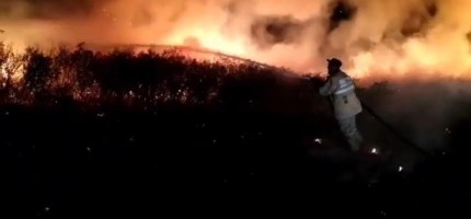 Өскеменде 10 гектар құрғақ шөп жанып жатыр (видео)