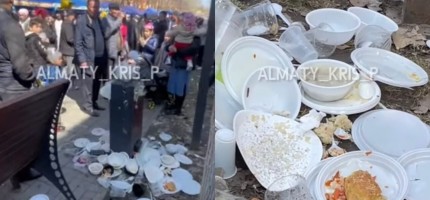 Мейрамда тегін таратылған тамақты жұрт көшеге төгіп кеткен (ВИДЕО)